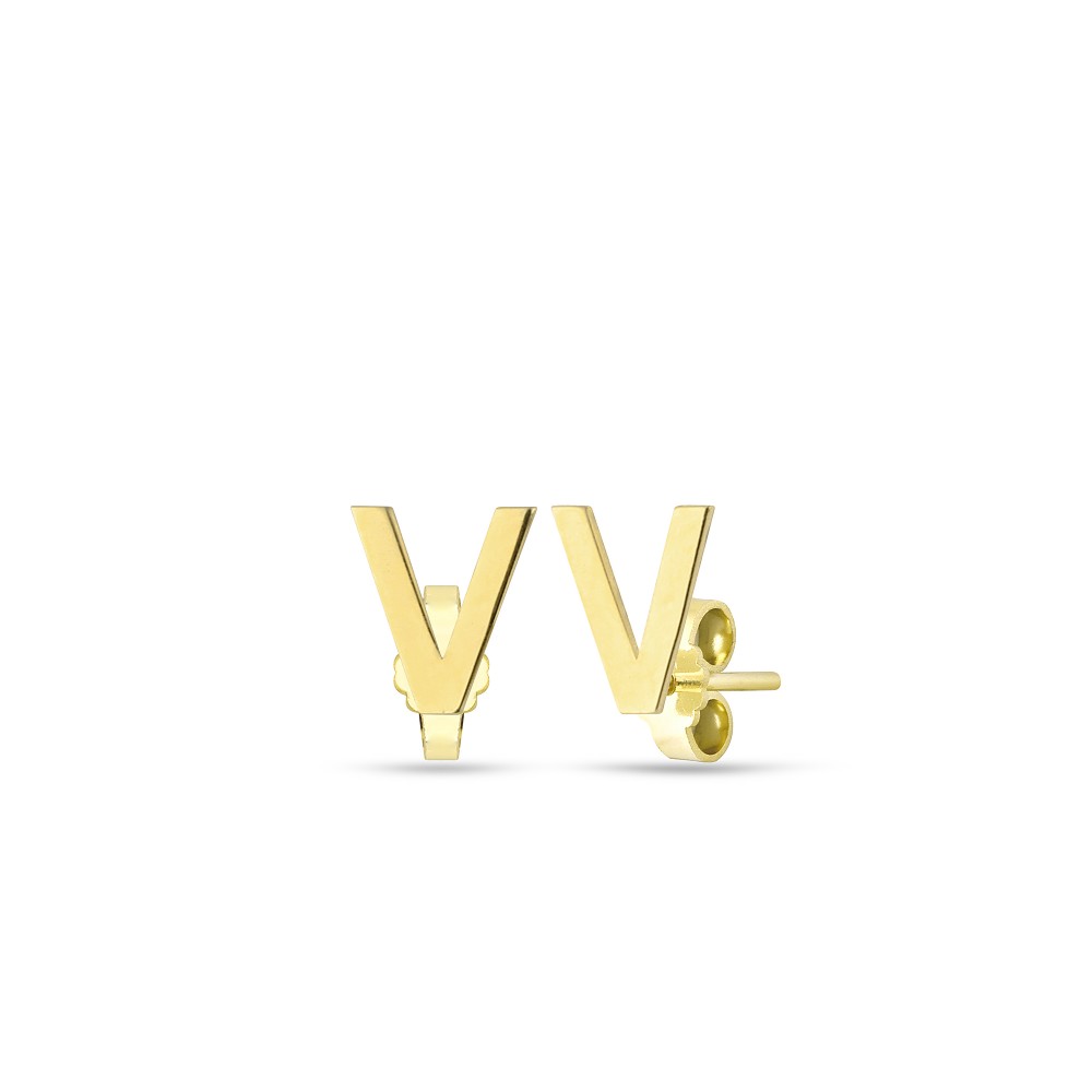 Glorria 14k Solid Gold V Letter Earring