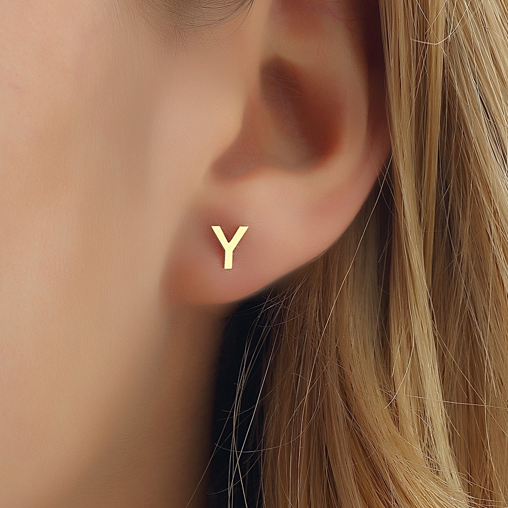 Glorria 14k Solid Gold Y Letter Earring