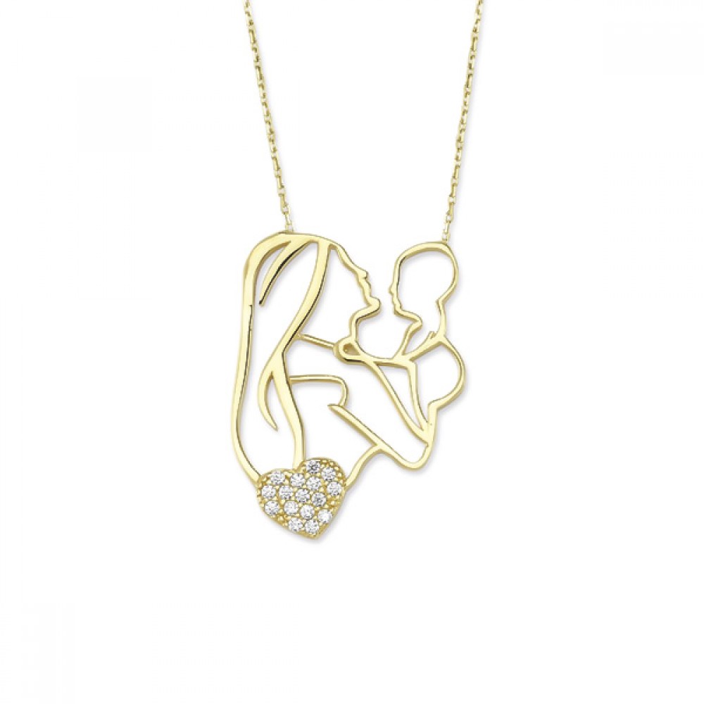 Glorria 14k Solid Gold Mother Baby Necklace
