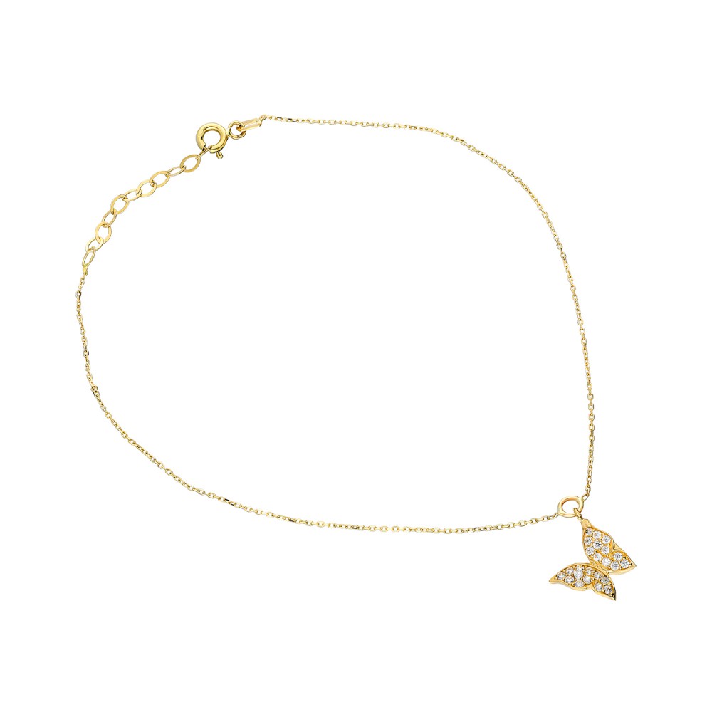 Glorria 14k Solid Gold Butterfly Anklet